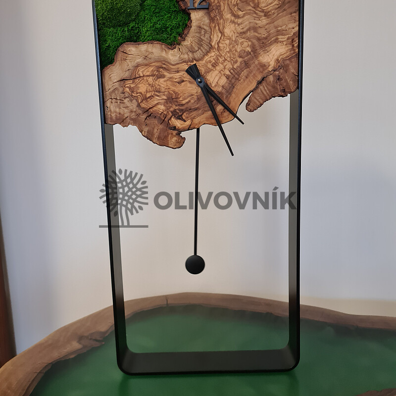 Hodiny kyvadlové + olivové dřevo + mech
